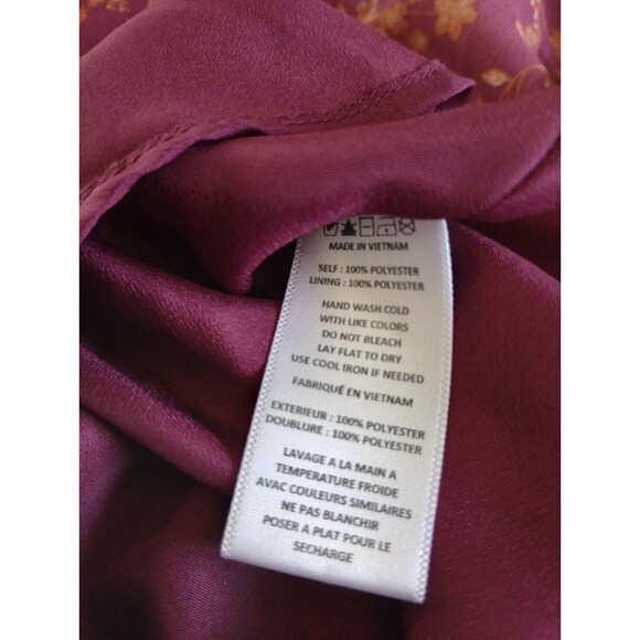 Paper Crane Burgundy Floral Babydoll Blouse Long Sleeve Semi Sheer Sleeve Size M - Picture 6 of 8